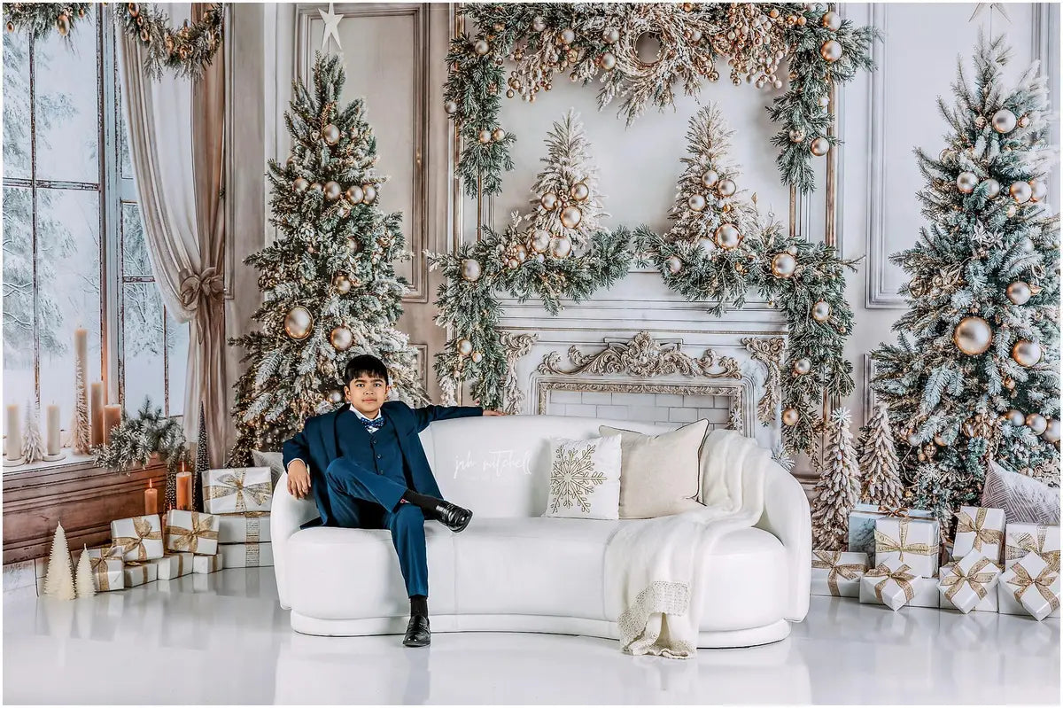 Kate Christmas White Vintage Brick Fireplace Backdrop Designed by Emetselch