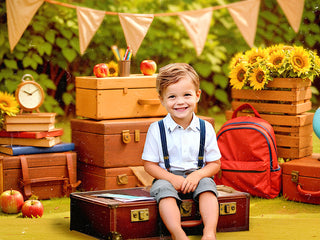 Kate Back to School/Graduation Outdoor Sunflower Globe Printed Backdrop Designed by Emetselch