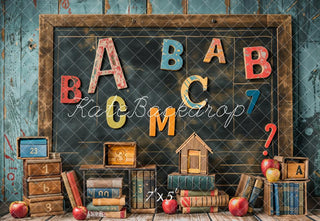 Kate Back to School Book Chalkboard Green Wall Printed Backdrop Designed by Emetselch