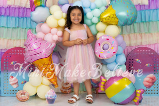 Kate Birthday Cake Smash Sweet Ice Cream Colorful Balloon Arch Printed Backdrop Designed by Mini MakeBelieve