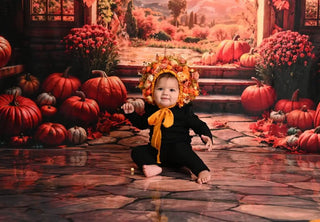 Kate Fall Sunset Outdoor Forest Pumpkin Arch Printed Backdrop Designed by Emetselch