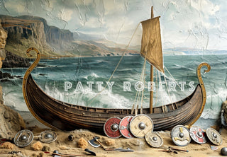 Retro Nautical Adventure Pirate Boat Foto Achtergrond Designed by Patty Robert