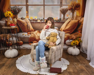 Kate Fall Boho Pumpkin Orange Curtain Frame Window Printed Backdrop Designed by Emetselch