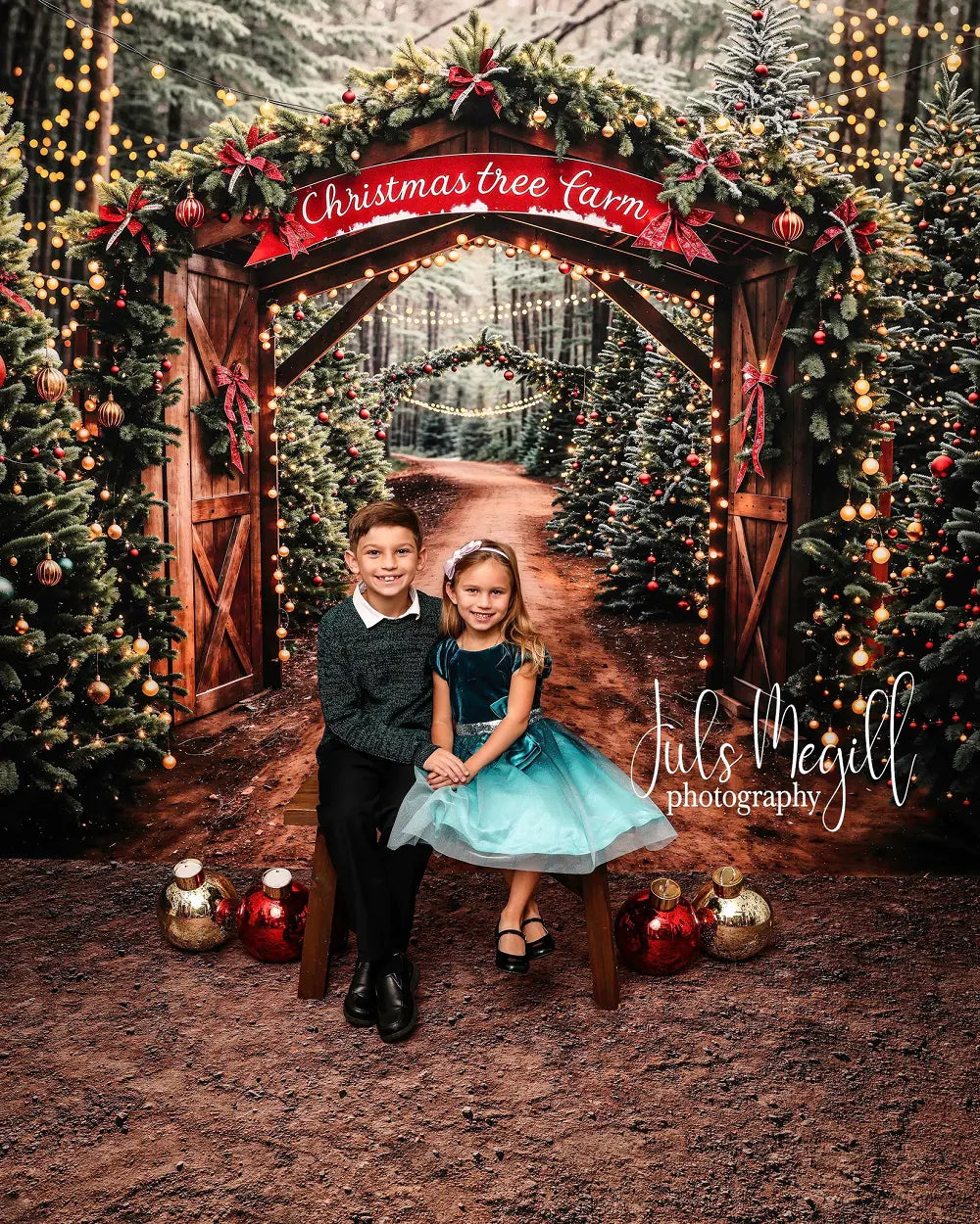 Kate Christmas Tree Forest Farm Wooden Door Backdrop Designed by Emetselch