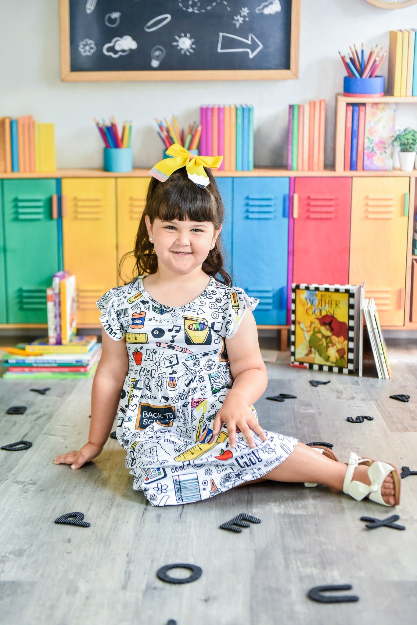 Kate Back to School Colorful Lockers Chalkboard Books Backdrop Designed by Emetselch