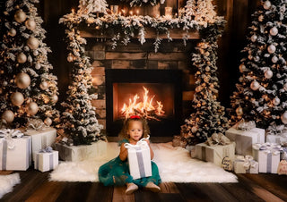Christmas Tree Fireplace Wood Wall Foto Achtergrond Designed by Emetselch