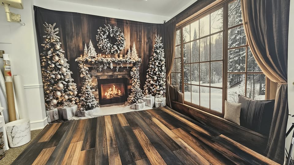 Kate Christmas Tree Fireplace Wood Wall Room Set