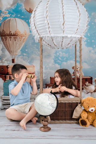 Kate Hot Air Balloons Clouds Travel Sky Printed Backdrop Designed by Emetselch