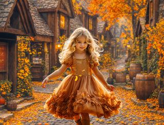 Kate Fall Village Street Maple Tree Printed Backdrop Designed by Emetselch