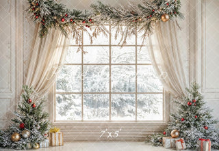 Kerstboom Raam Witte Gordijnen Foto Achtergrond Designed by Emetselch