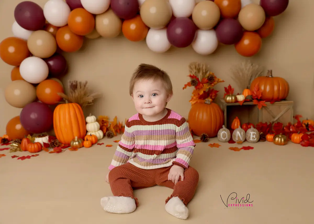 Kate Fall Cake Smash Pumpkin Balloon Arch Backdrop Designed by Melissa King