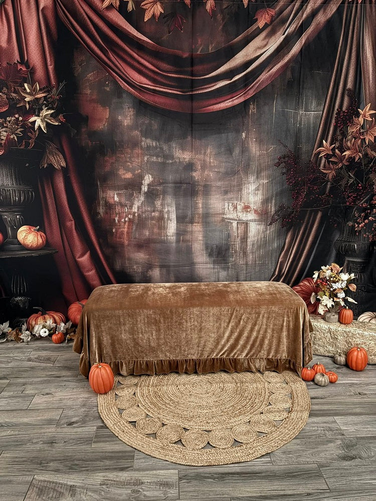 Kate Fall Pumpkin Patch With Red Curtain Backdrop Designed by Patty Roberts