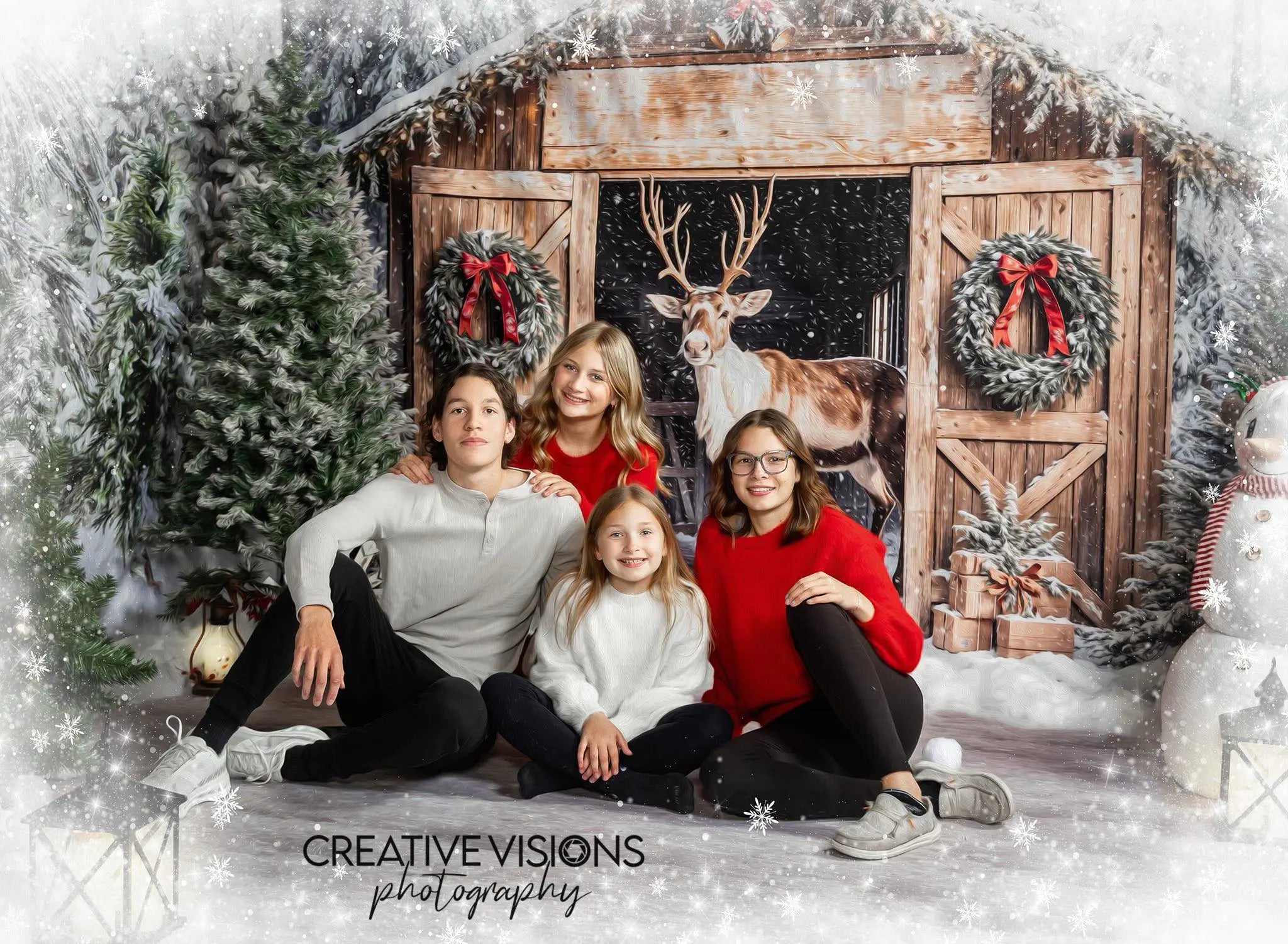 Kerst Rendier Houten Schuur Foto Achtergrond Designed by Emetselch