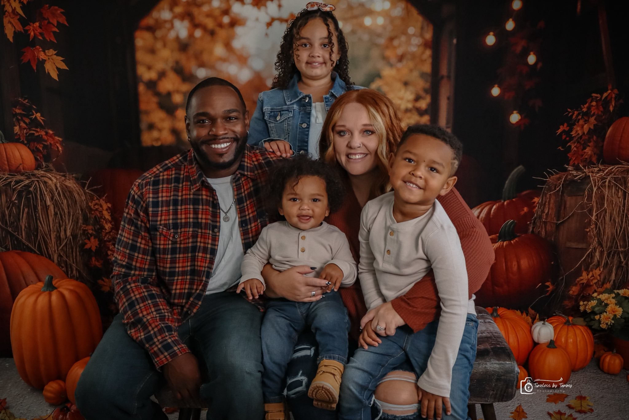 Kate Fall Leaves Pumpkin Barn Lights Backdrop Designed by Emetselch