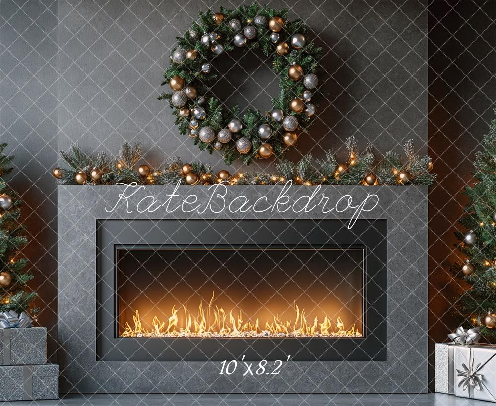 Kate Christmas Luxury Gray Fireplace Backdrop Designed by Mini MakeBelieve