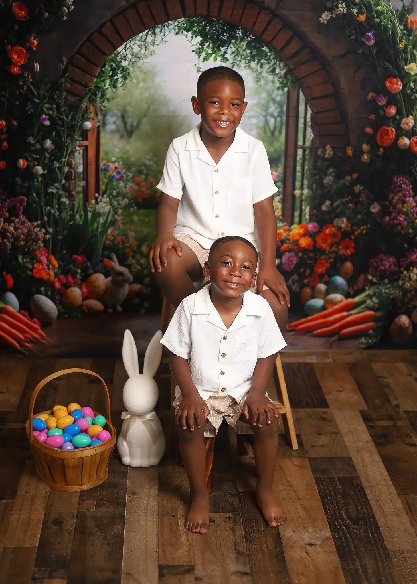 Kate Easter Bunny Flower Arch Carrot Garden Printed Backdrop Designed by Emetselch