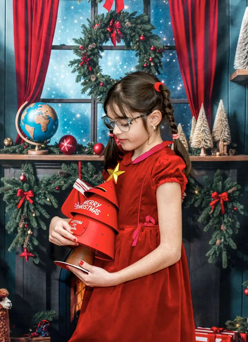 Kerstboom Open Haard Plank Cadeaus Foto Achtergrond Designed by Emetselch