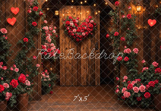 Kate Valentine's Day Wooden Door Rose Heart Printed Backdrop Designed by Emetselch