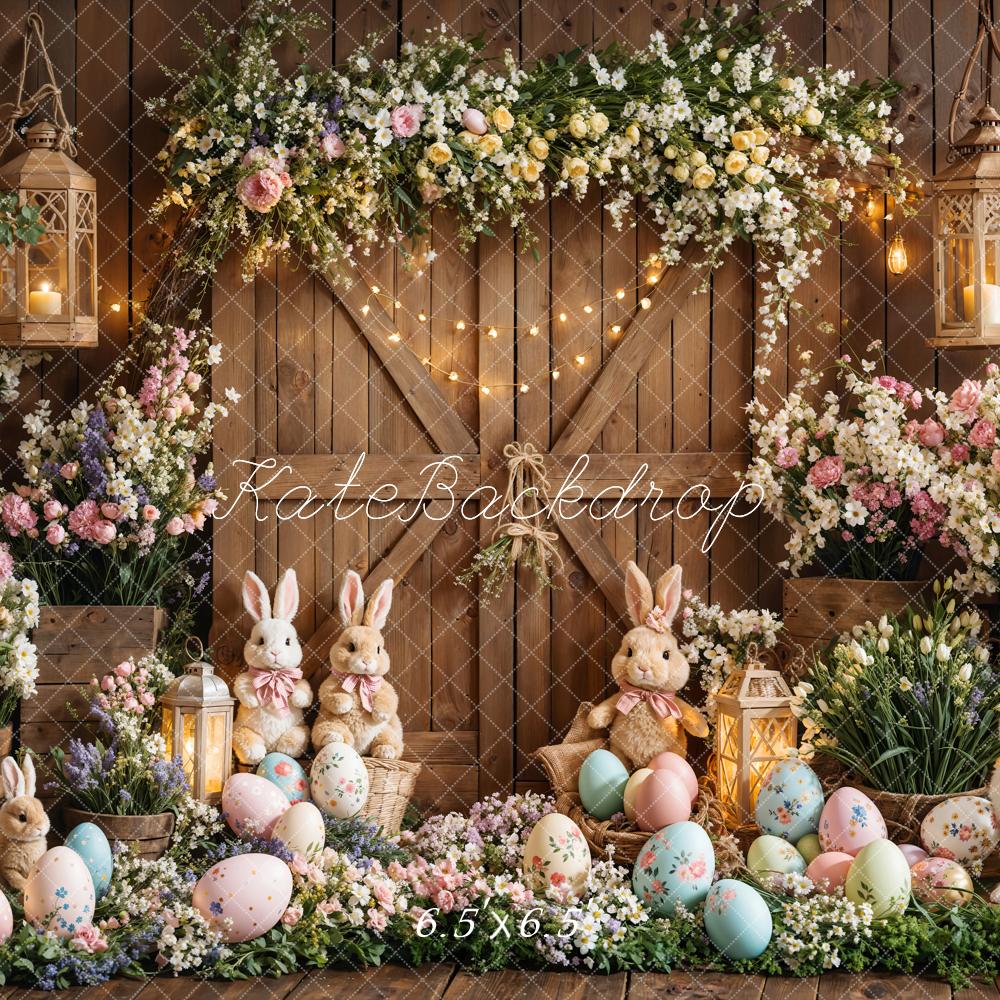 Easter Bunny Floral Eggs Wood Backdrop Designed by Emetselch