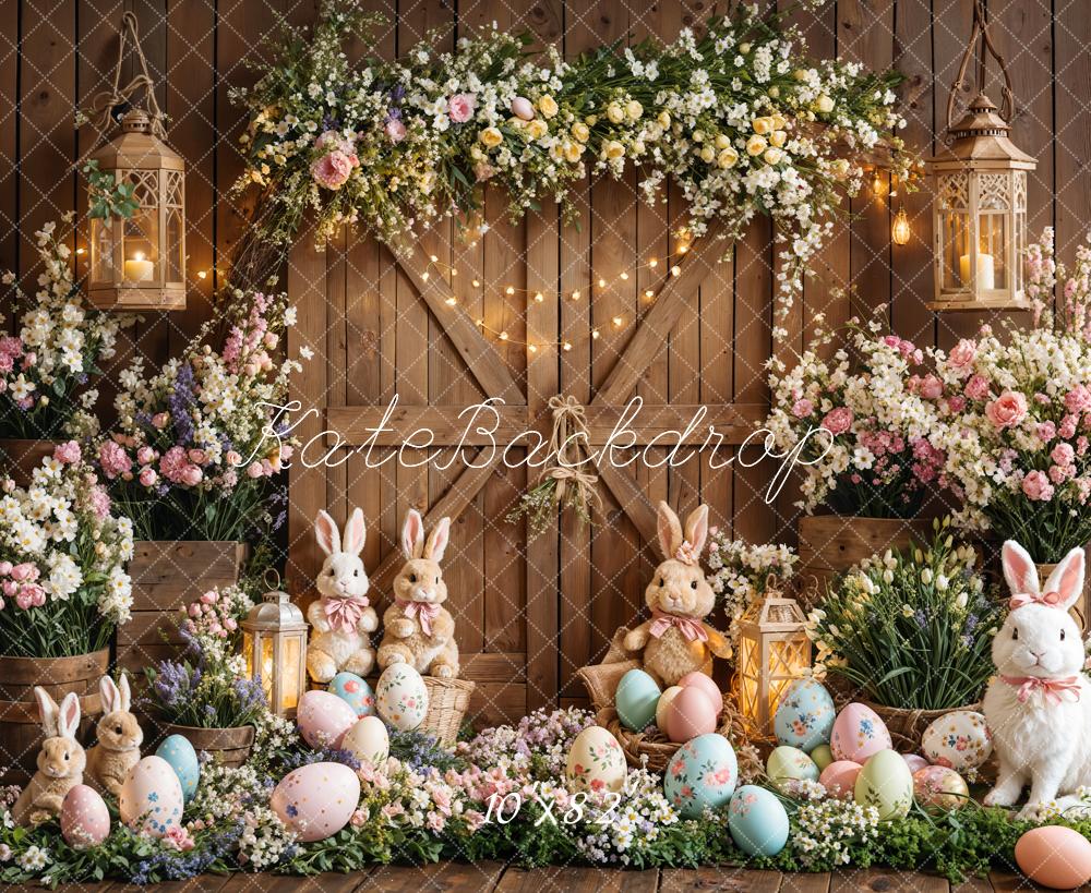 Easter Bunny Floral Eggs Wood Backdrop Designed by Emetselch