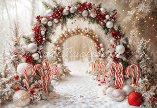 Fondo de nieve de arco de bastón de caramelo de Navidad Designed by Emetselch