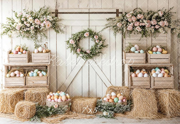 Kate Easter Eggs Floral Wreath Farmhouse Printed Backdrop Designed by Emetselch