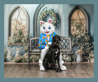 Fondo de Puerta Floral Azul de Conejo de Pascua Diseñado por Emetselch