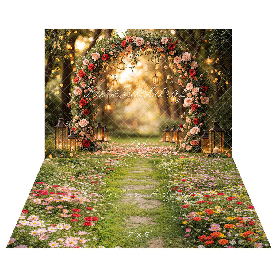 Aperturee Floral Shelf Locally Grown Green Plaid Arch Backdrop