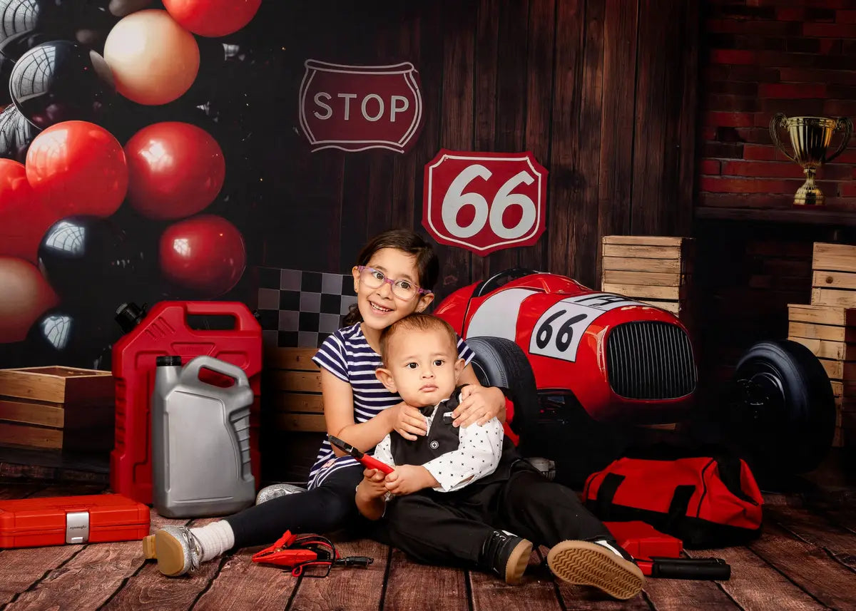 Kate Cake Smash Route 66 Race Car Backdrop Designed by Patty Roberts