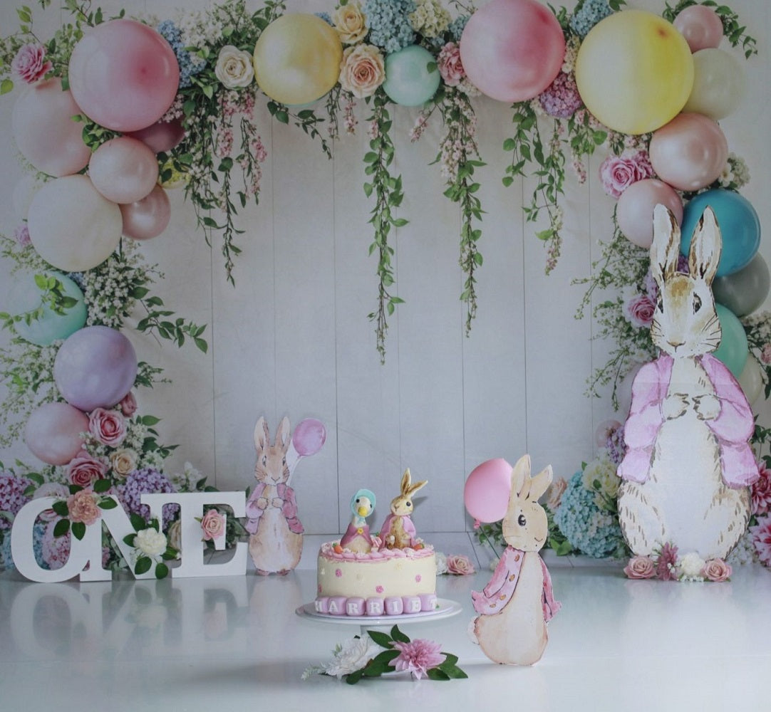 Kate Spring Floral Balloon Arch White Backdrop Designed by Emetselch