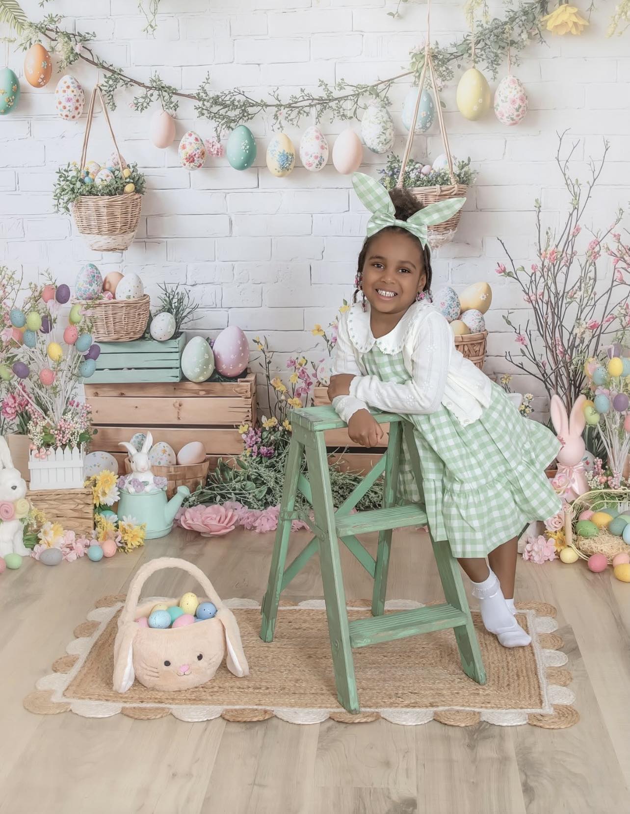 Kate Easter Floral Wooden Ladder Bunny Eggs Backdrop Designed by Emetselch