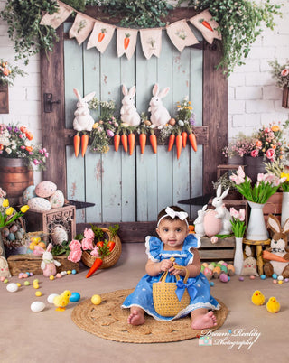 Kate Easter Egg Bunny Carrots Wooden Door Printed Backdrop Designed by Emetselch