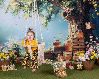 Kate Spring Floral Tree with Honey Jars Printed Backdrop for Kid Portraits Designed by Emetselch