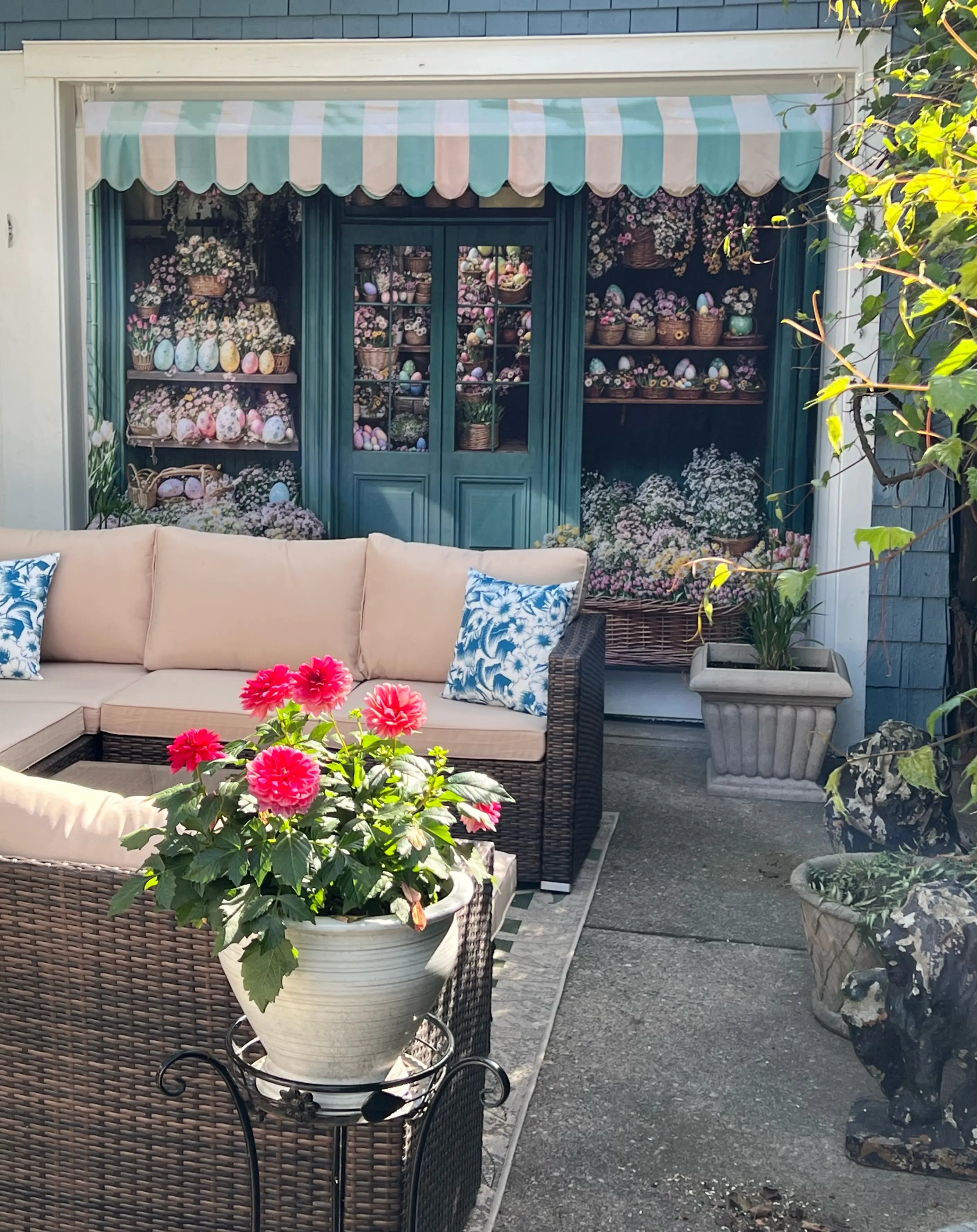 Kate Easter Blue Flower Shop Printed Backdrop Designed by Emetselch