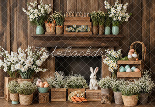 Kate Easter Bunny Eggs Floral Wreath Fireplace Printed Backdrop Designed by Emetselch