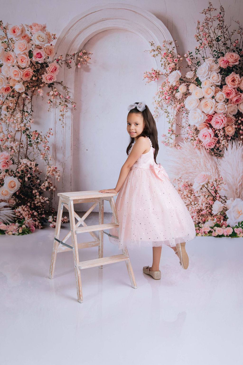 Kate Spring Boho Soft Pink Floral Arch Backdrop Designed by Emetselch