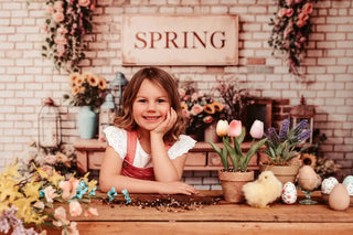 Kate Spring Floral Vintage Brick Wall Printed Backdrop Designed by Emetselch