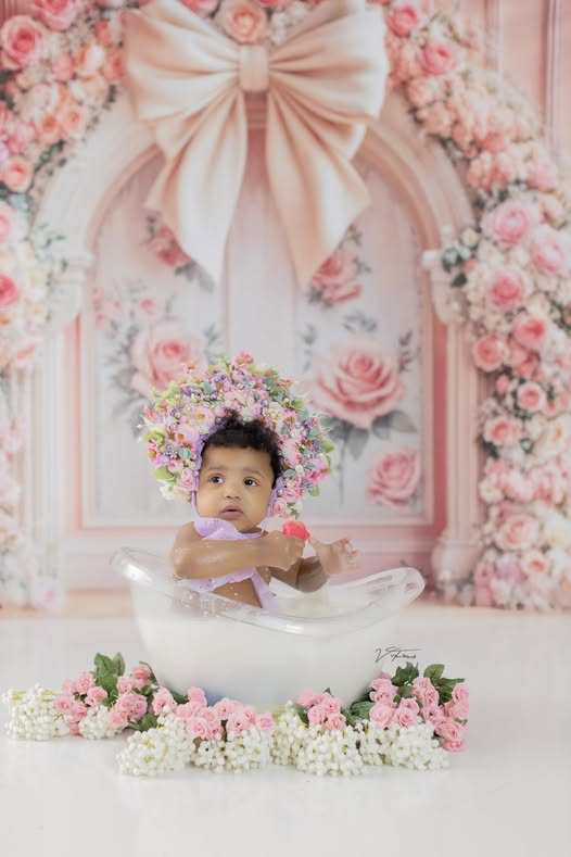 Kate Pink Rose Floral Arch Bow Photography Backdrop Designed by Emetselch