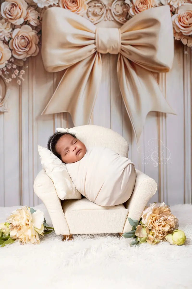 Kate Retro Wall Floral Bow Beige Backdrop Designed by Emetselch