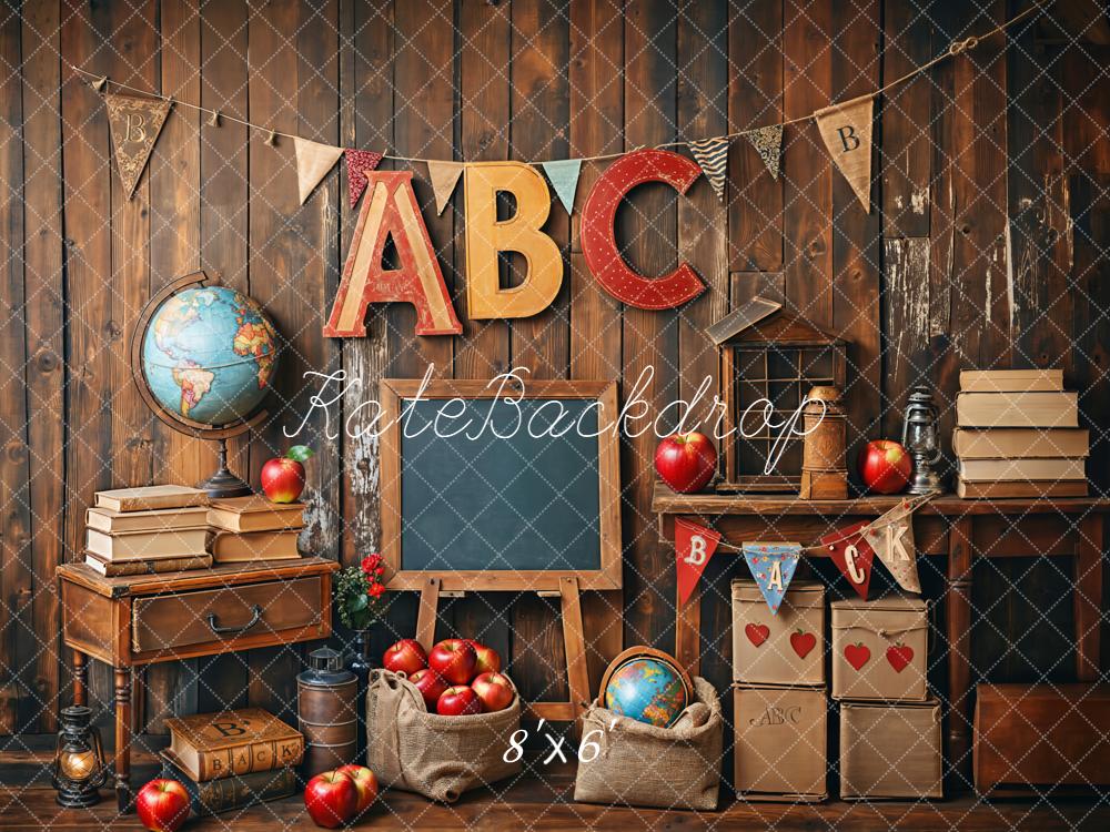 Kate Back to School/Graduation Globe Vintage Wooden Wall Backdrop Designed by Emetselch