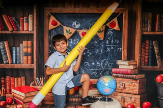 Kate Back to School Blackboard Bookshelf Wood Printed Backdrop Designed by Emetselch