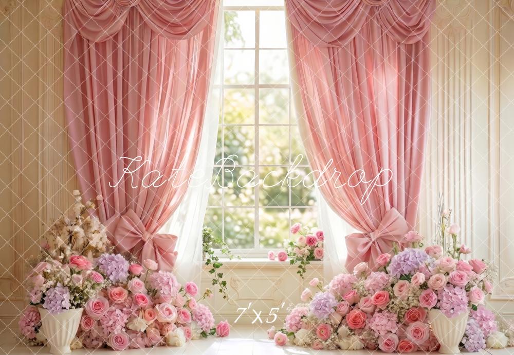 Kate Romantic Pink Floral Curtain Window Printed Backdrop Designed by Patty Roberts