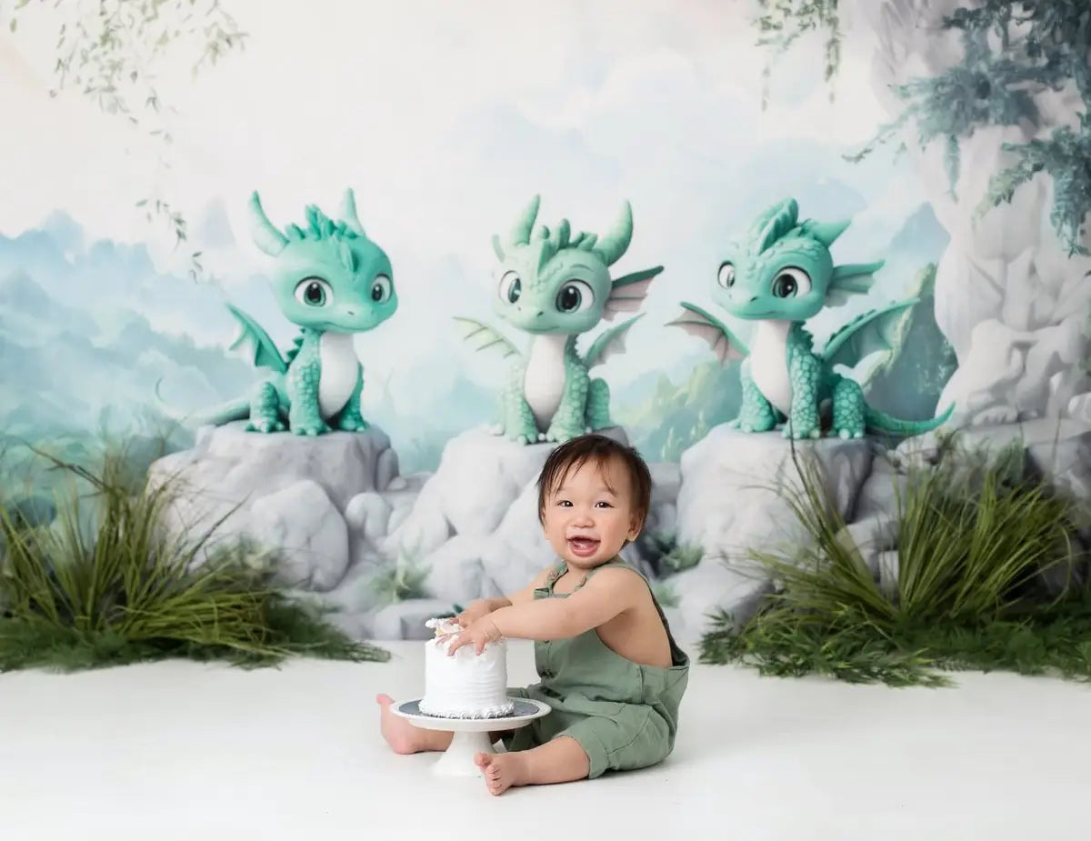 Kate Cake Smash Fantasy Dragon Cloud Backdrop Designed by Ashley Paul