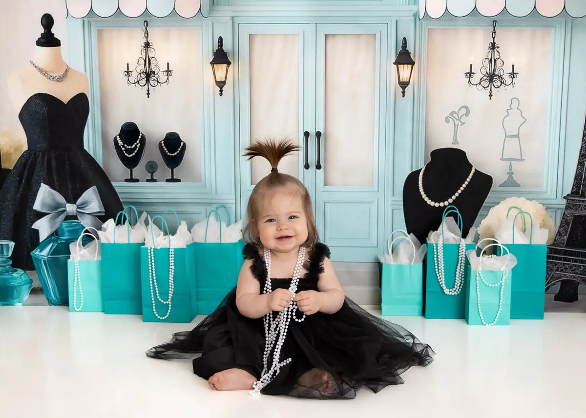 Kate Cake Smash Parisian Boutique Fashion Shop Backdrop Designed by Ashley Paul