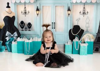 Kate Cake Smash Parisian Boutique Fashion Shop Printed Backdrop Designed by Ashley Paul