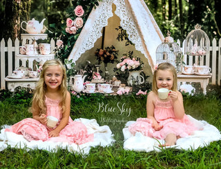 Kate Boho Teapot Party Floral Forest Printed Backdrop Designed by Ashley Paul
