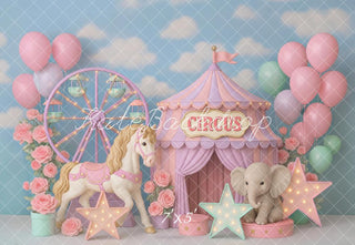 Cake Smash Circus Carousel Elephant Pastel Foto Achtergrond Designed by Ashley Paul