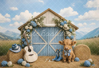 Kate Country Outdoor Barn Floral Cow Printed Backdrop Designed by Ashley Paul
