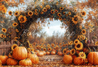 Fall Zonnebloem Pompoen Boog Foto Achtergrond Designed by Emetselch