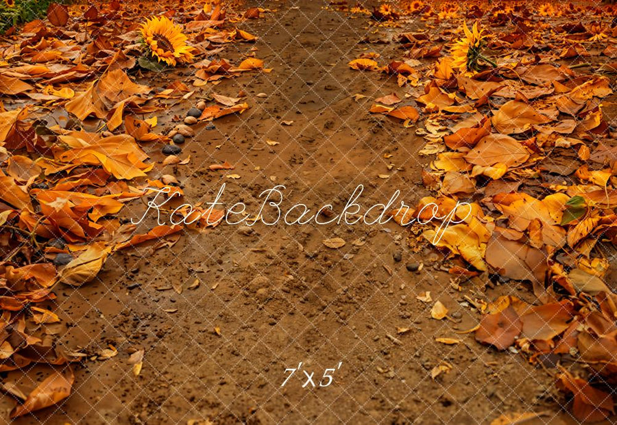Rustic Autumn Pathway Sunflower Backdrop